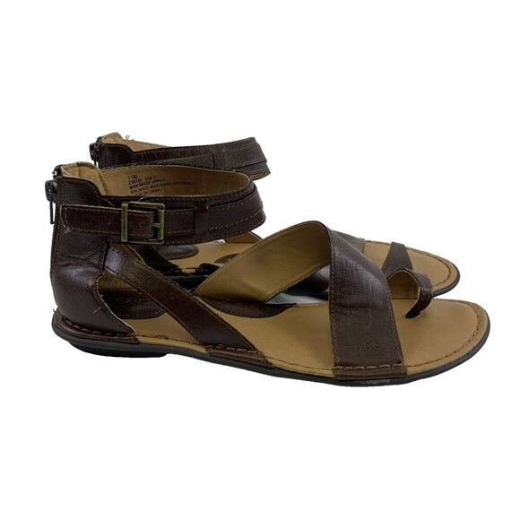 BOC Born Concept Leila Sandal Flat Ankle Strap Buckle Faux Leather Brown Size 11 - Picture 1 of 12